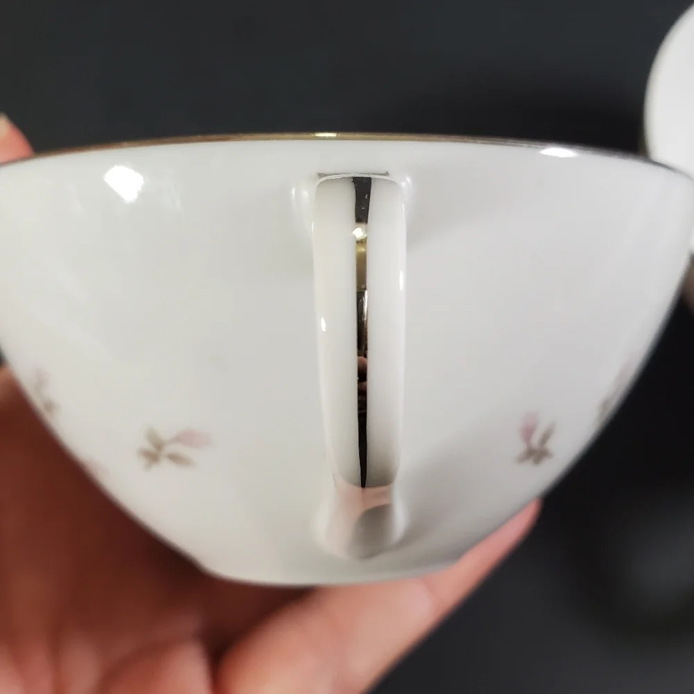 Sango Japan Fine China Flat Cup & Saucer Set of 2 Boutonniere Pattern 6414